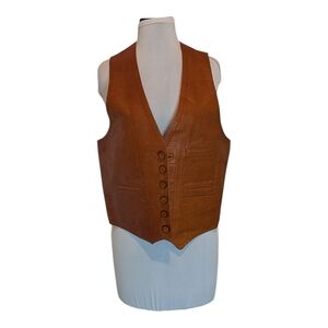 Brown Leather Button-Up Vest